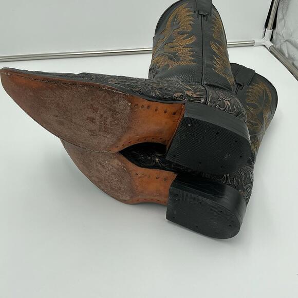 Max Western Cowboy Boots Embossed Design Rodeo Traditional Black Size 7 Men main image 6
